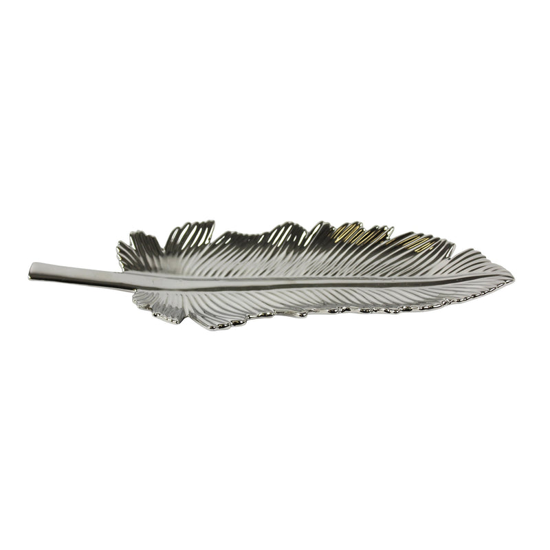 Silver Ceramic Feather Plate