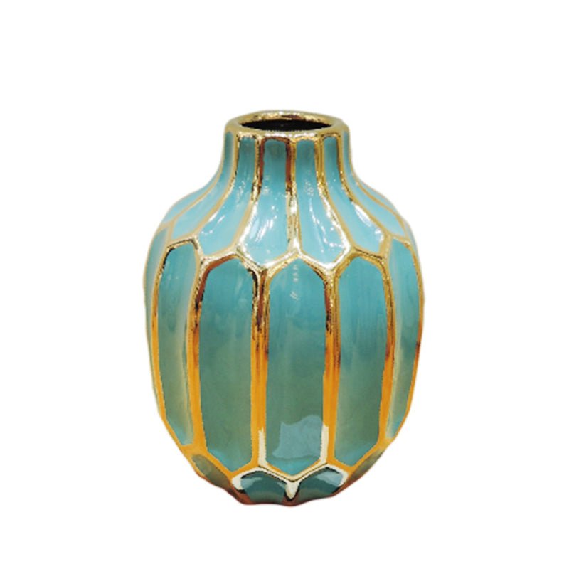 Turquoise/Gold Ceramic Vase 8"