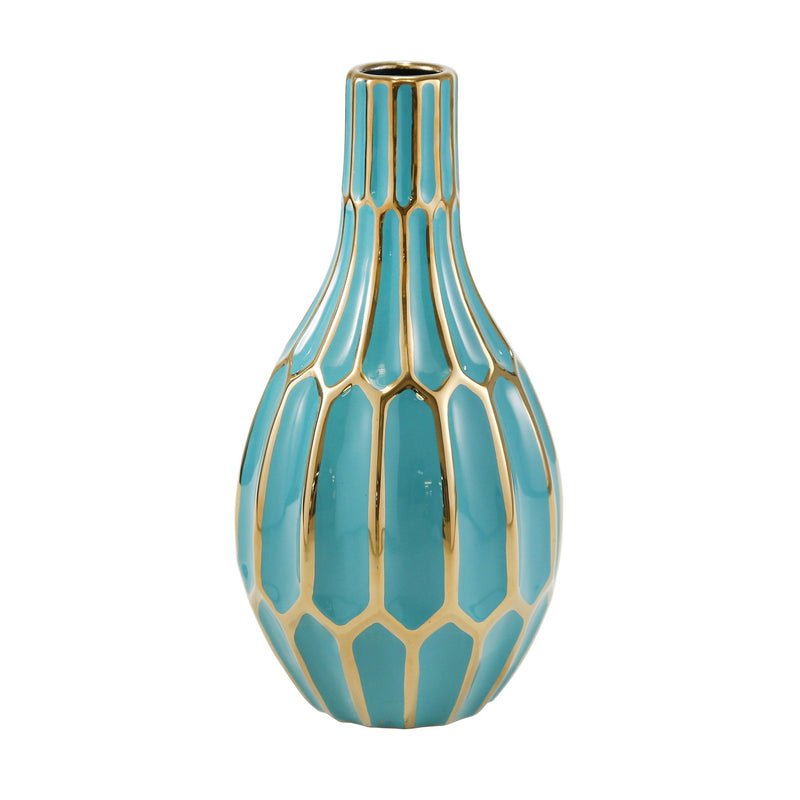 Turquoise/Gold Ceramic Vase 12"
