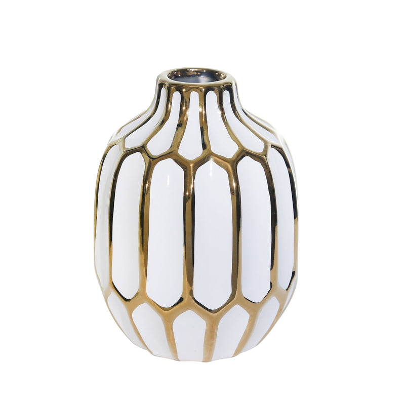 Ceramic Vase 8", White/Gold