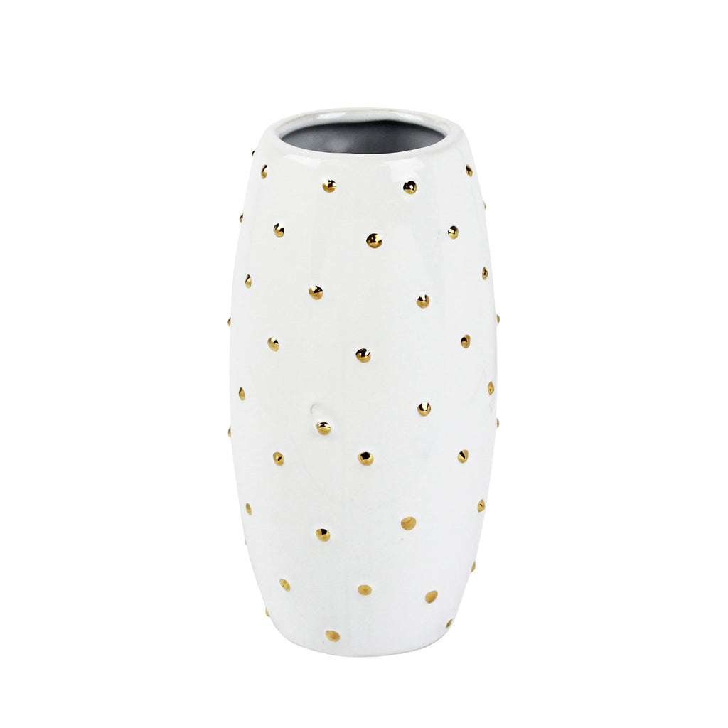 White Vase W/ Gold Dots 7.75"