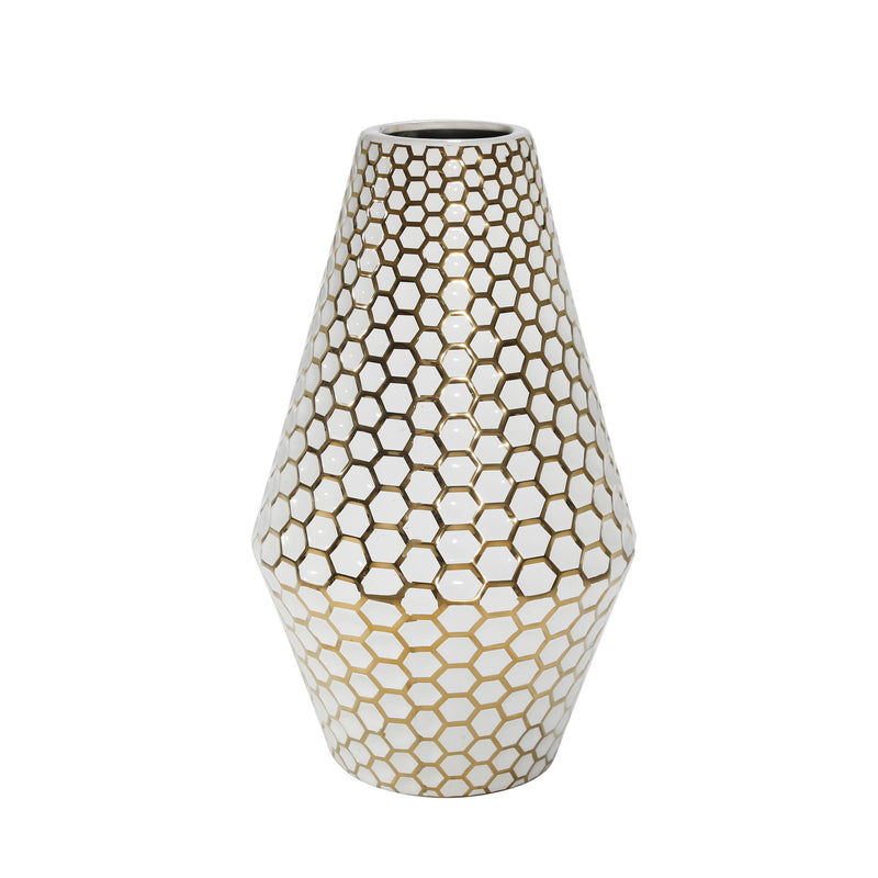 White/Gold Honeycomb Vase 13.75"