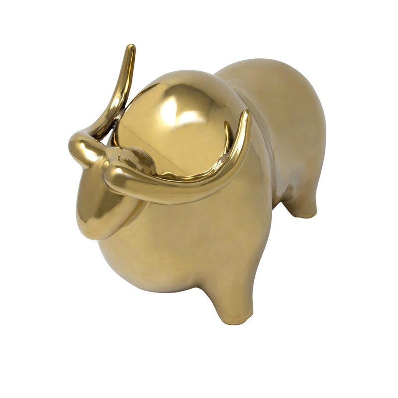 Gold Ceramic Bull, Head Up 8"
