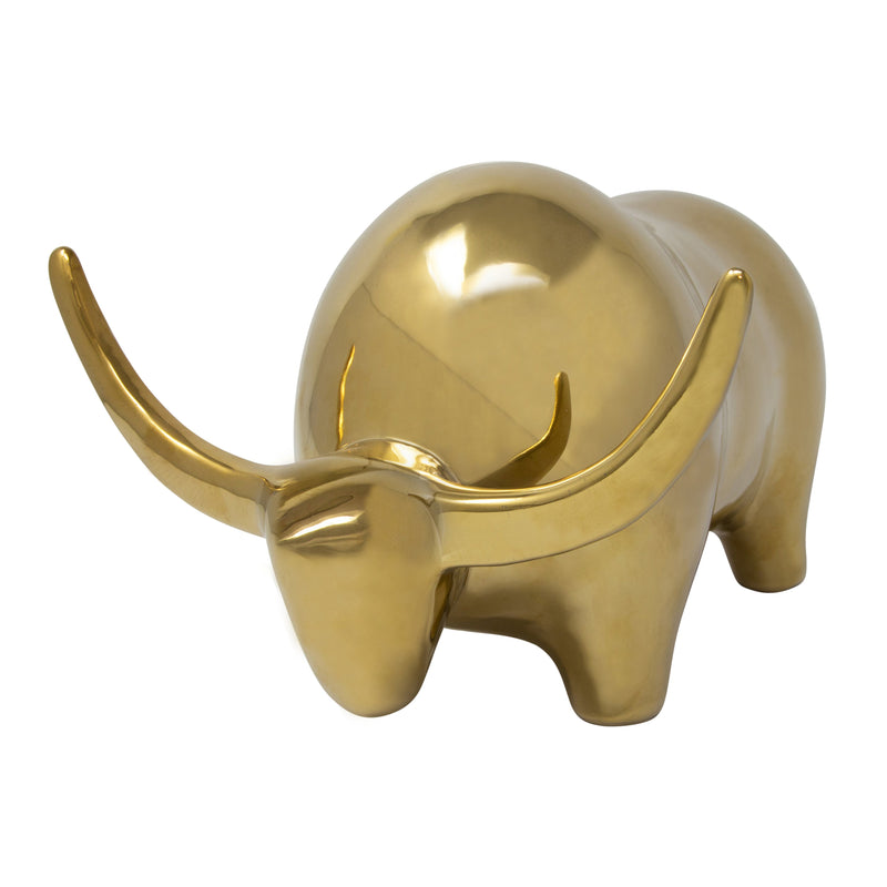 Gold Ceramic Bull, Head Down 6.5"