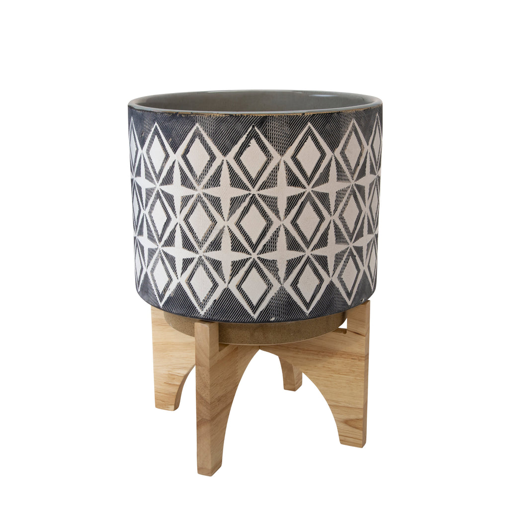 Ceramic 14.5" Planter On Stand, Gray