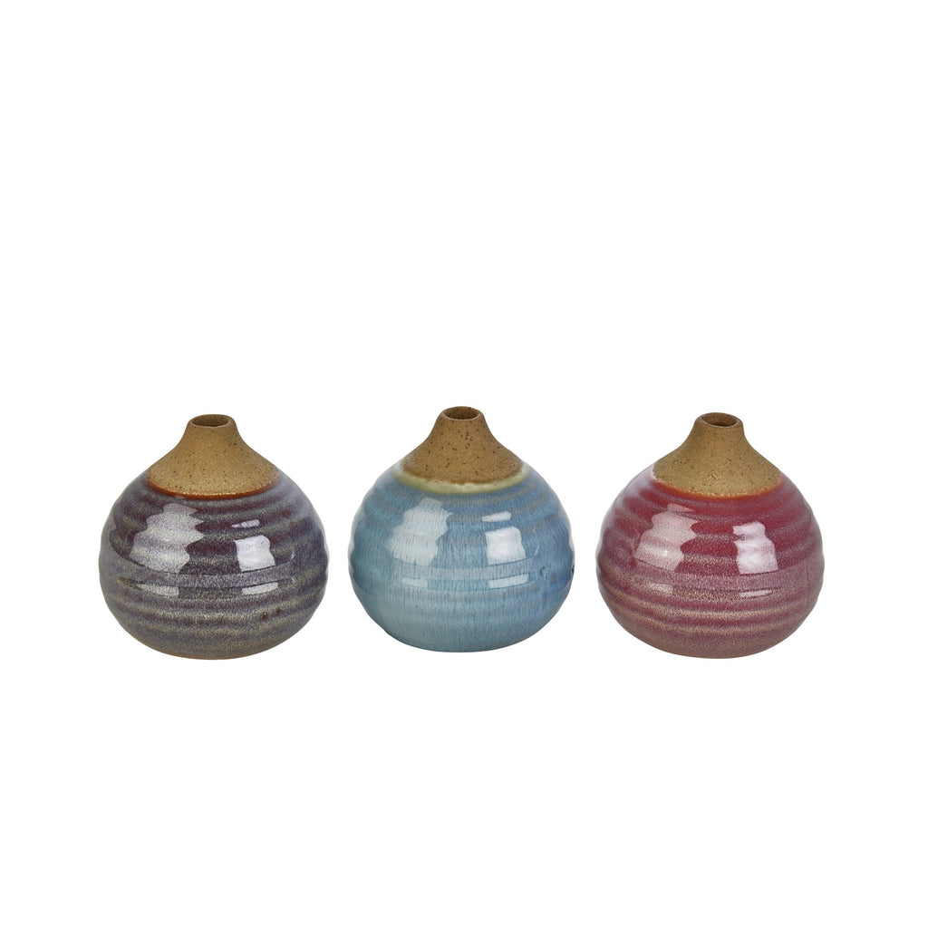 S/3 Glazed Bud Vases, Purple/Blue/Pink