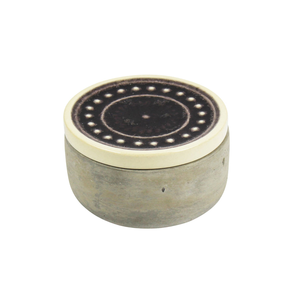 Round Cement Box, Purple Glaze Lid 3.75"