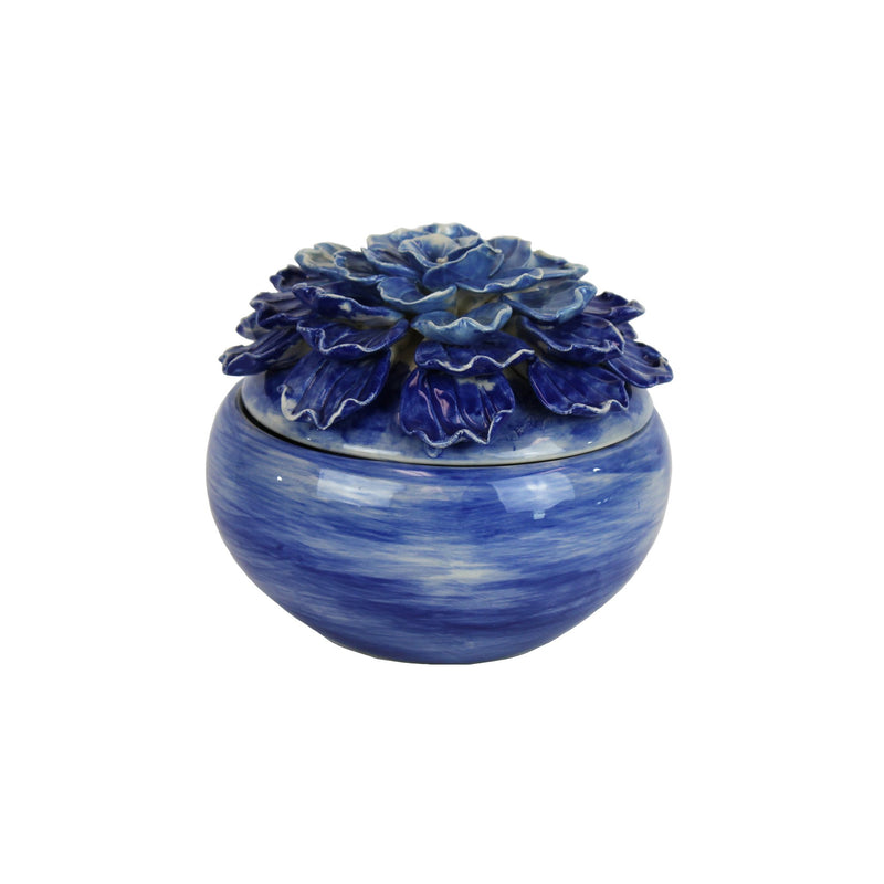 Blue Ceramic Flower Jar 7"