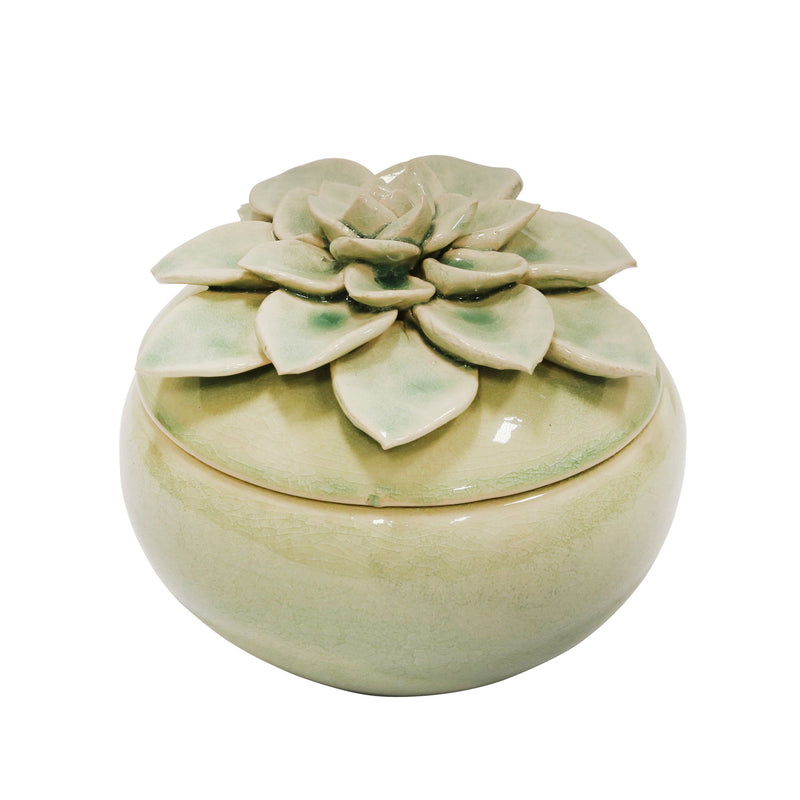 Ceramic Jar W/Flower Top 7"