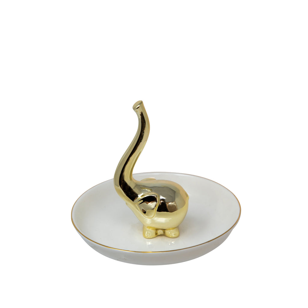 White/Gold Elephant Ring Holder
