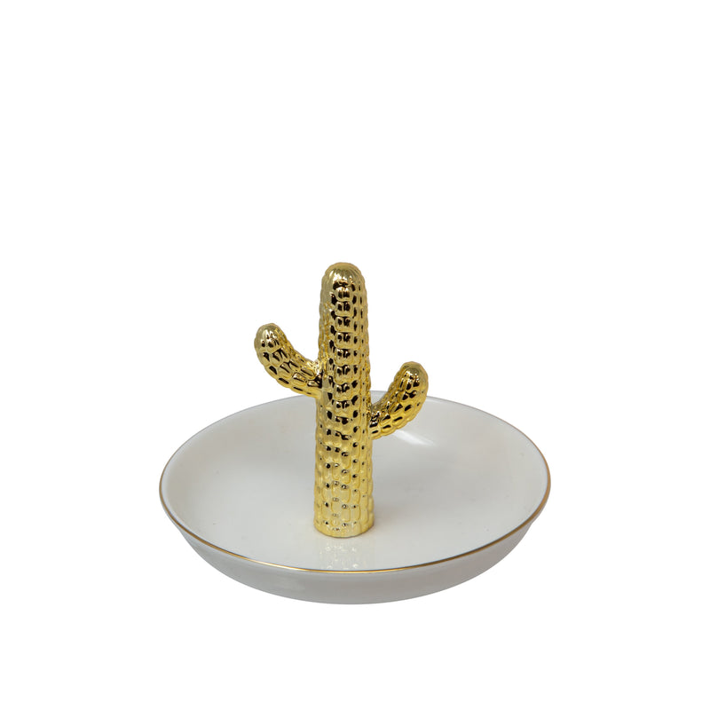 White/Gold Cactus Round Ring Holder