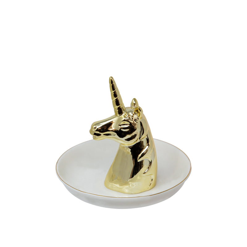 White/Gold Unicorn Ring Holder, 6"