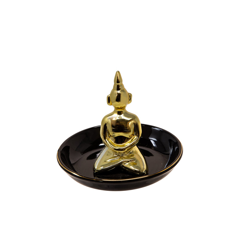 Black/Gold 6" Ceramic Buddha Trinket Tray