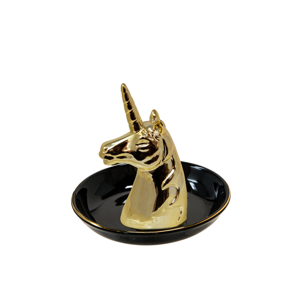 Black /Gold 6" Ceramic Unicorntrinket Tray