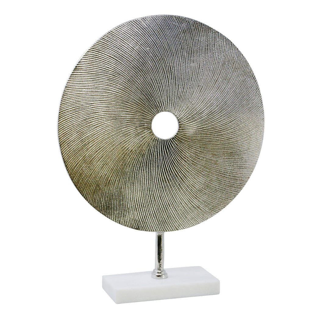 Silver Metal Disc On Stand 21"