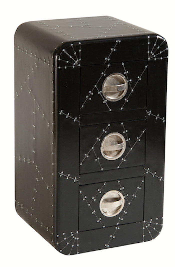 12984 - Black Aluminum Three Drawer Accent Chest - Free Shipping!, Accent Chests, Stein World, - ReeceFurniture.com - Free Local Pick Ups: Frankenmuth, MI, Indianapolis, IN, Chicago Ridge, IL, and Detroit, MI