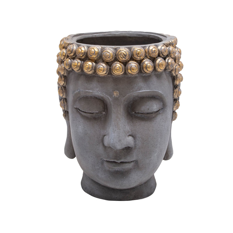 Resin Buddha Head Flower Pot,Grey & Gold