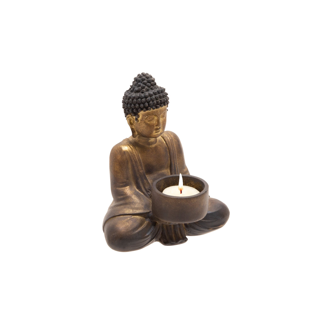 Resin Sitting Buddha Tea Light, Copper