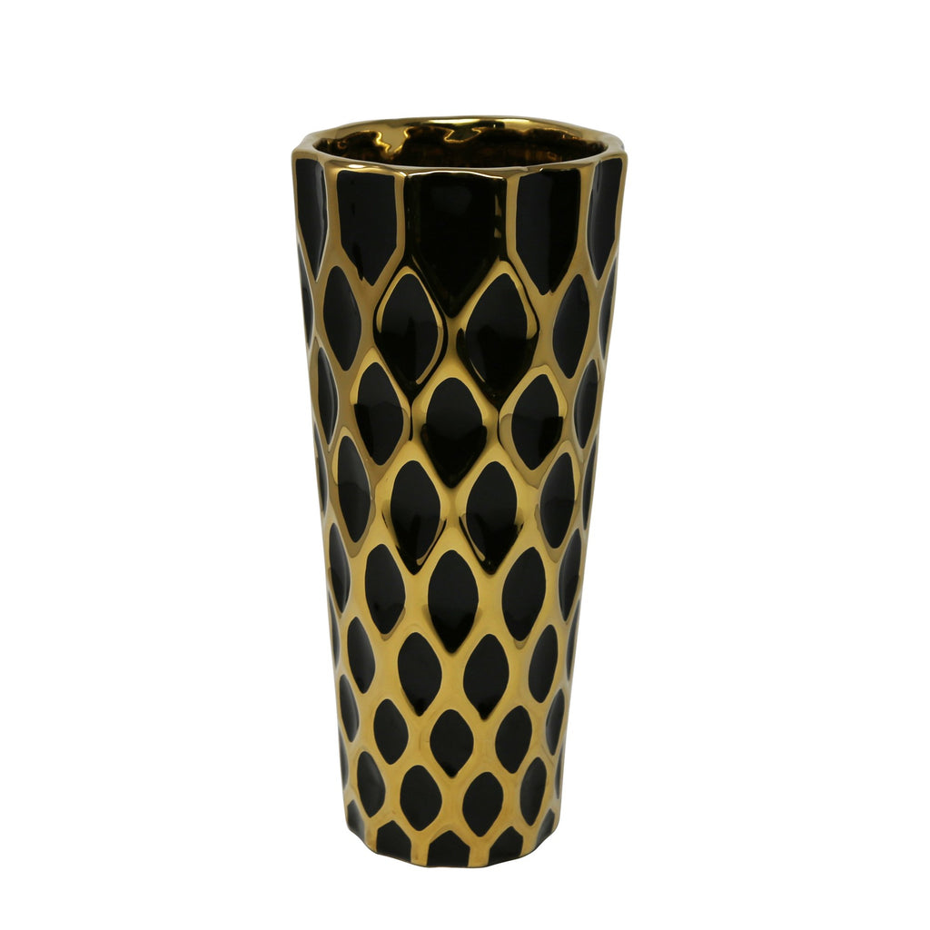 Black/Gold Fishnet Vase 11.75"