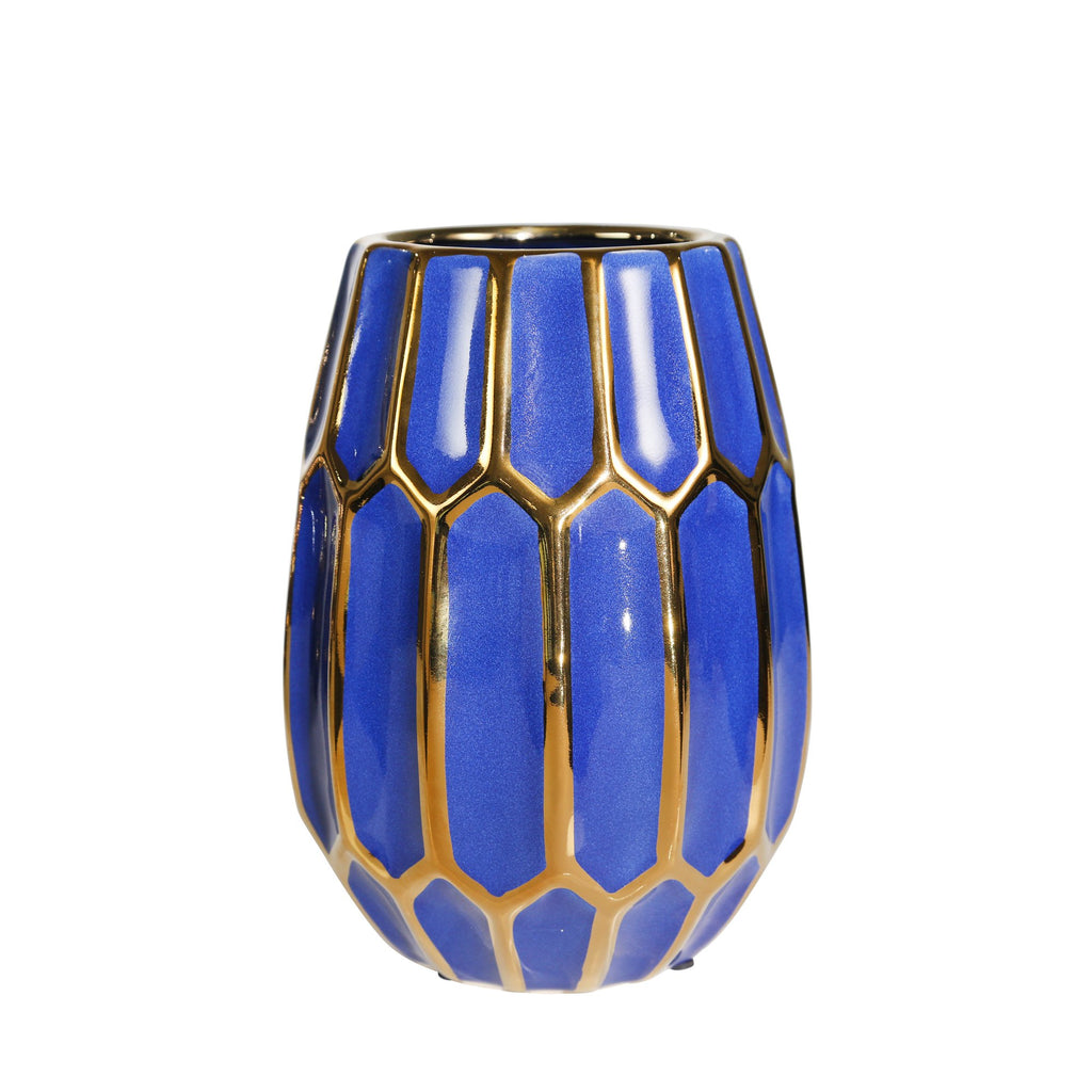 Ceramic 10" Decorative Vase Navy/Gold