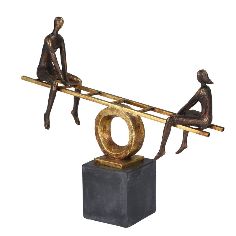 Gold Seesaw People Sculpture 16" Kd