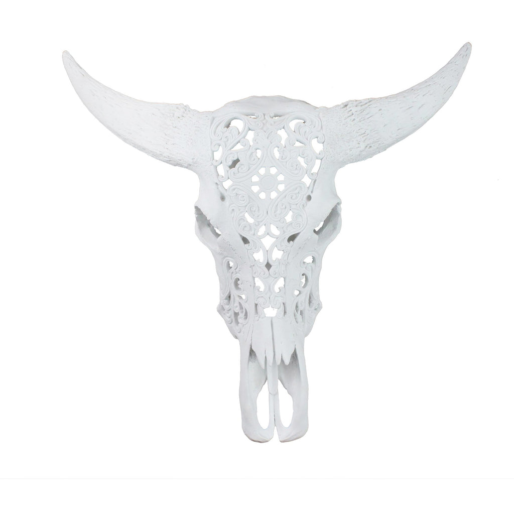 Carved White Bull Skull 23.25"