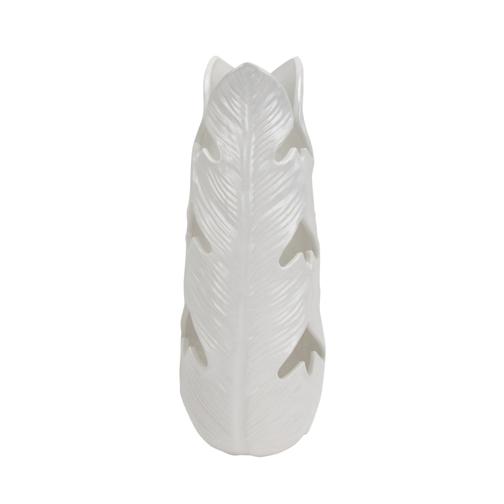 White Ceramic Leaf Vase 17.5"