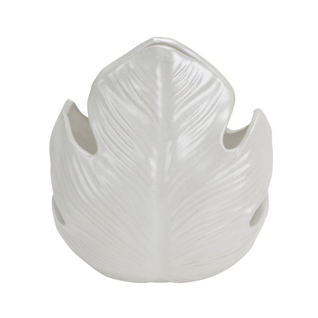White Ceramic Leaf Vase 8"