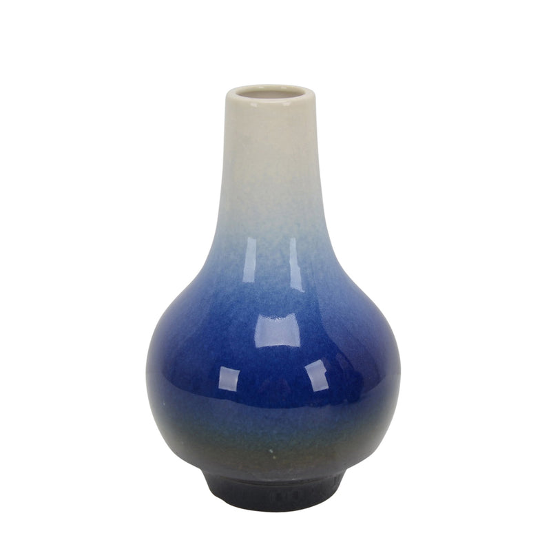 White/Blue Ombre Vase 10"