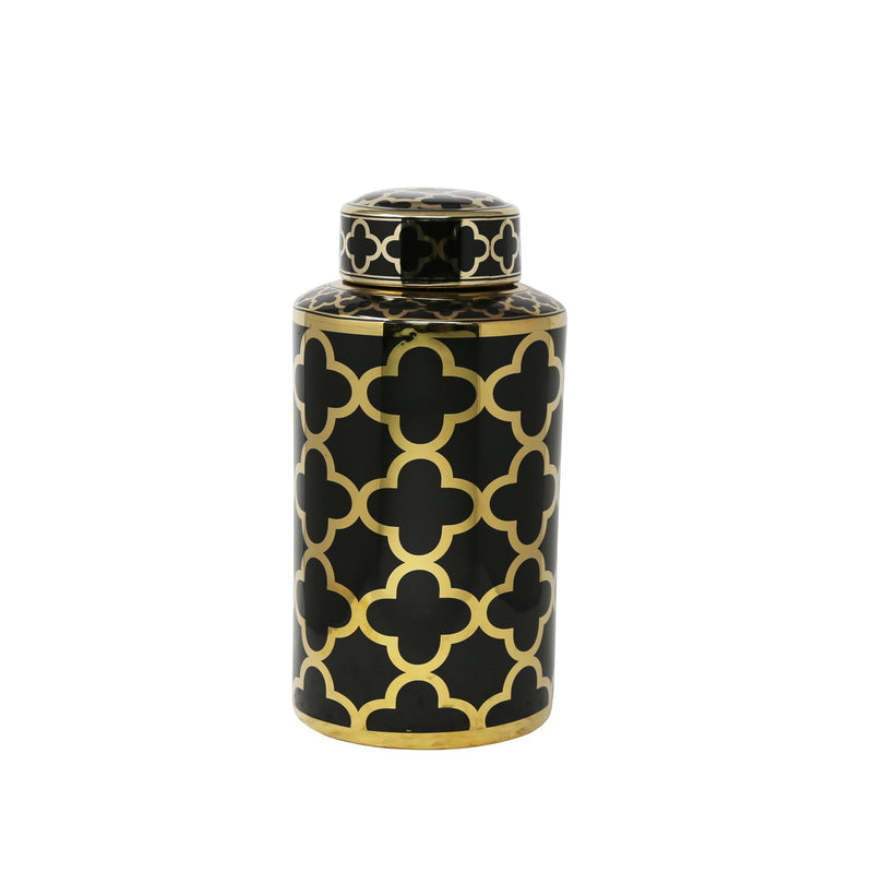 Black/Gold Petal Pattern Jar 15.75"