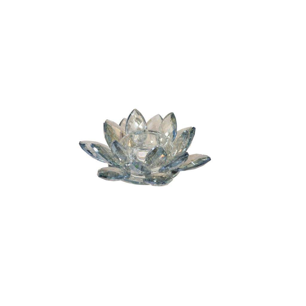 Crystal 6" Lotus Votive Holder, Blue