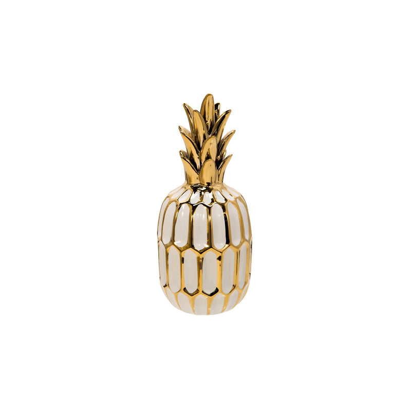 White/Gold Ceramic Pineapple 9.75"