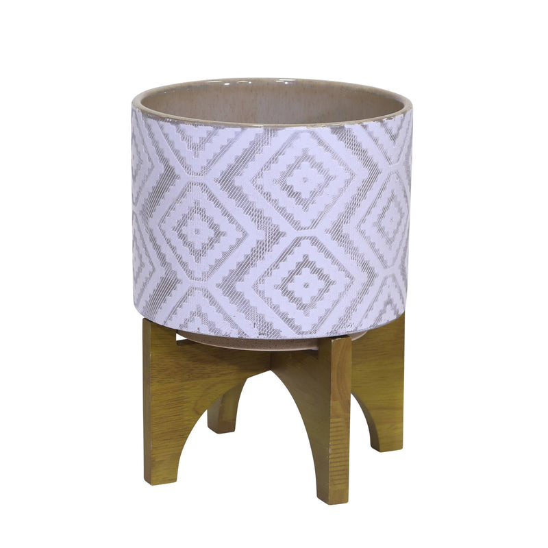 White/Gray Planter On Stand 10.25"