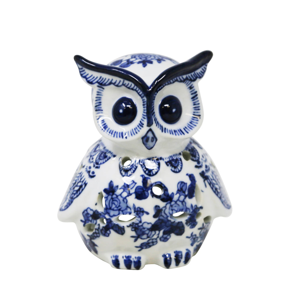 White/Blue Ceramic Owl 5.5"