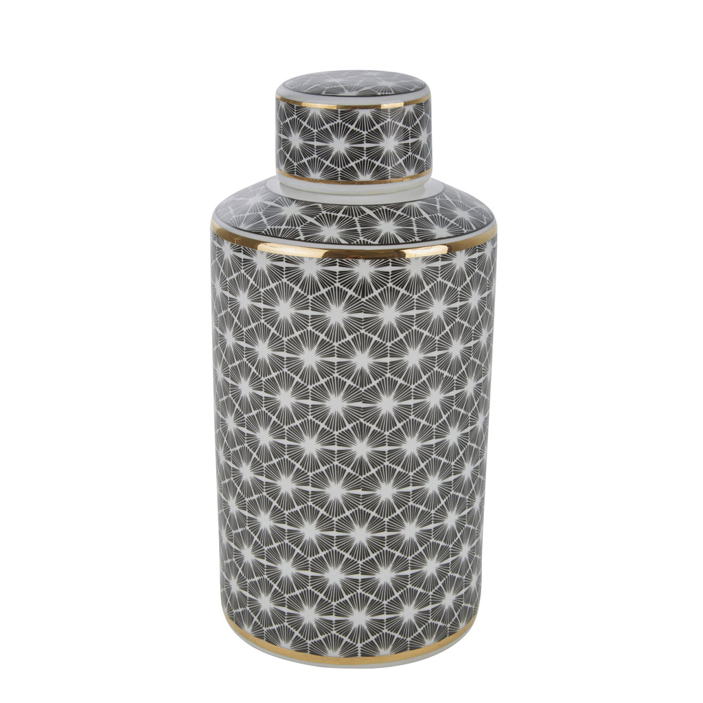 White/Black Jar W/ Gold Edge, 12"