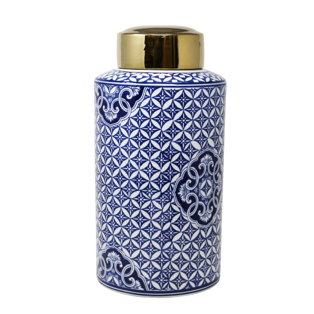 White/Blue Jar W/ Gold Top 16"