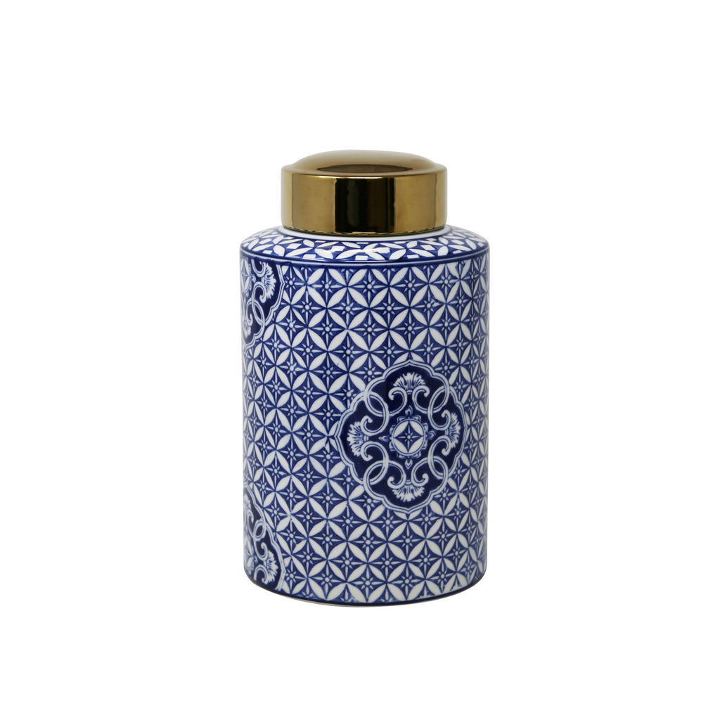 White/Blue Jar W/ Gold Top 12"