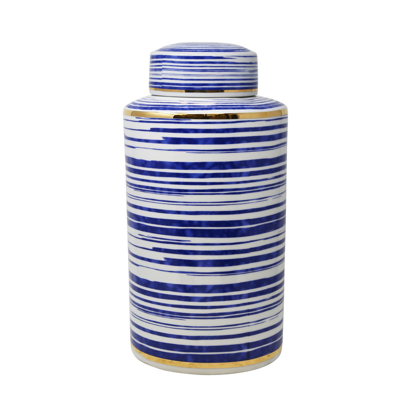 Striped White/Blue/Gold Jar 16"