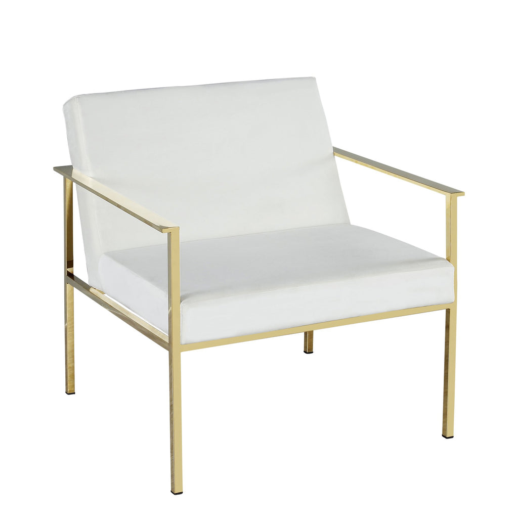 Metal / Velveteen Arm Chair, White/Gold