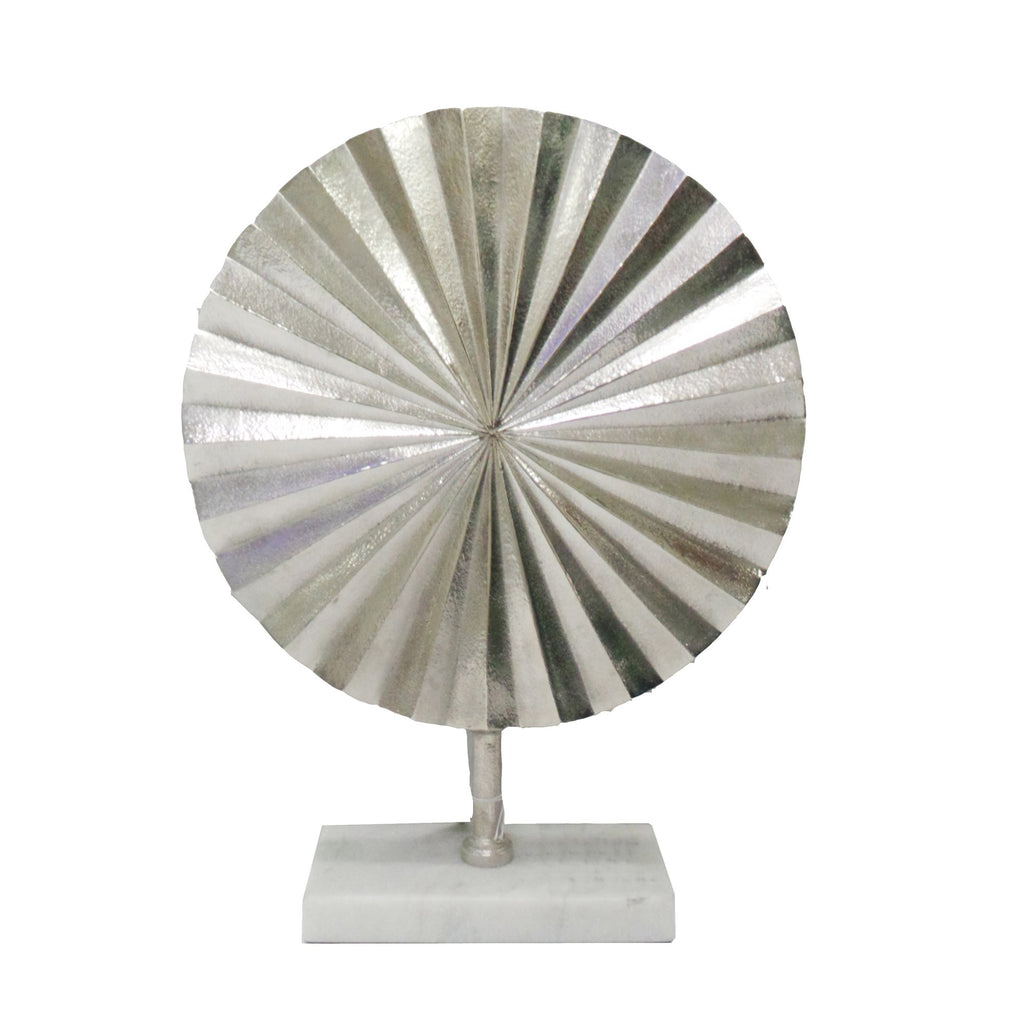 Silver Fan Disk On Marble Base, 18"