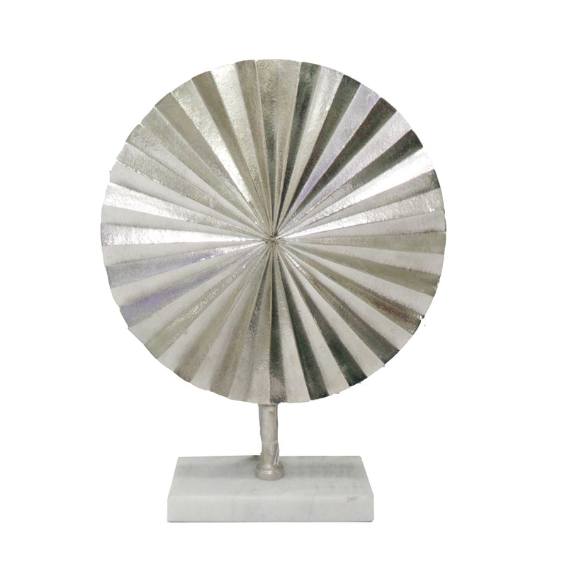 Silver Fan Disk On Marble Base, 18"