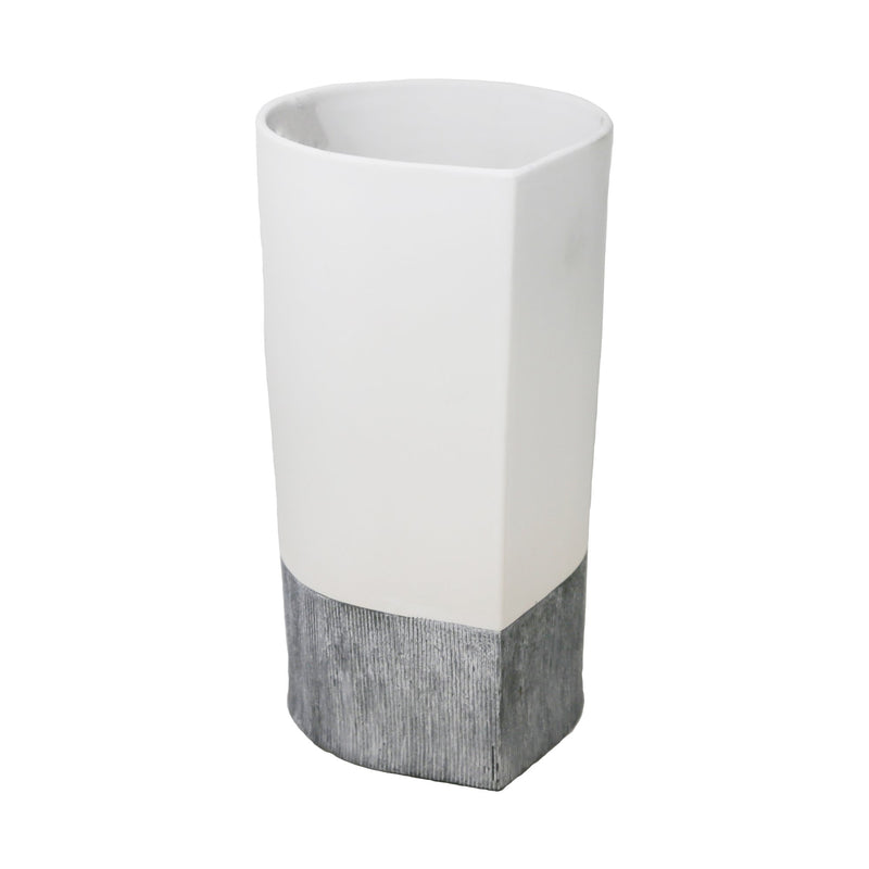 Matte White/Silver Vase 11.75"