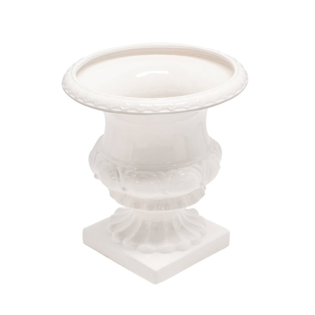 White Footed Ceramic Urn 15.75"