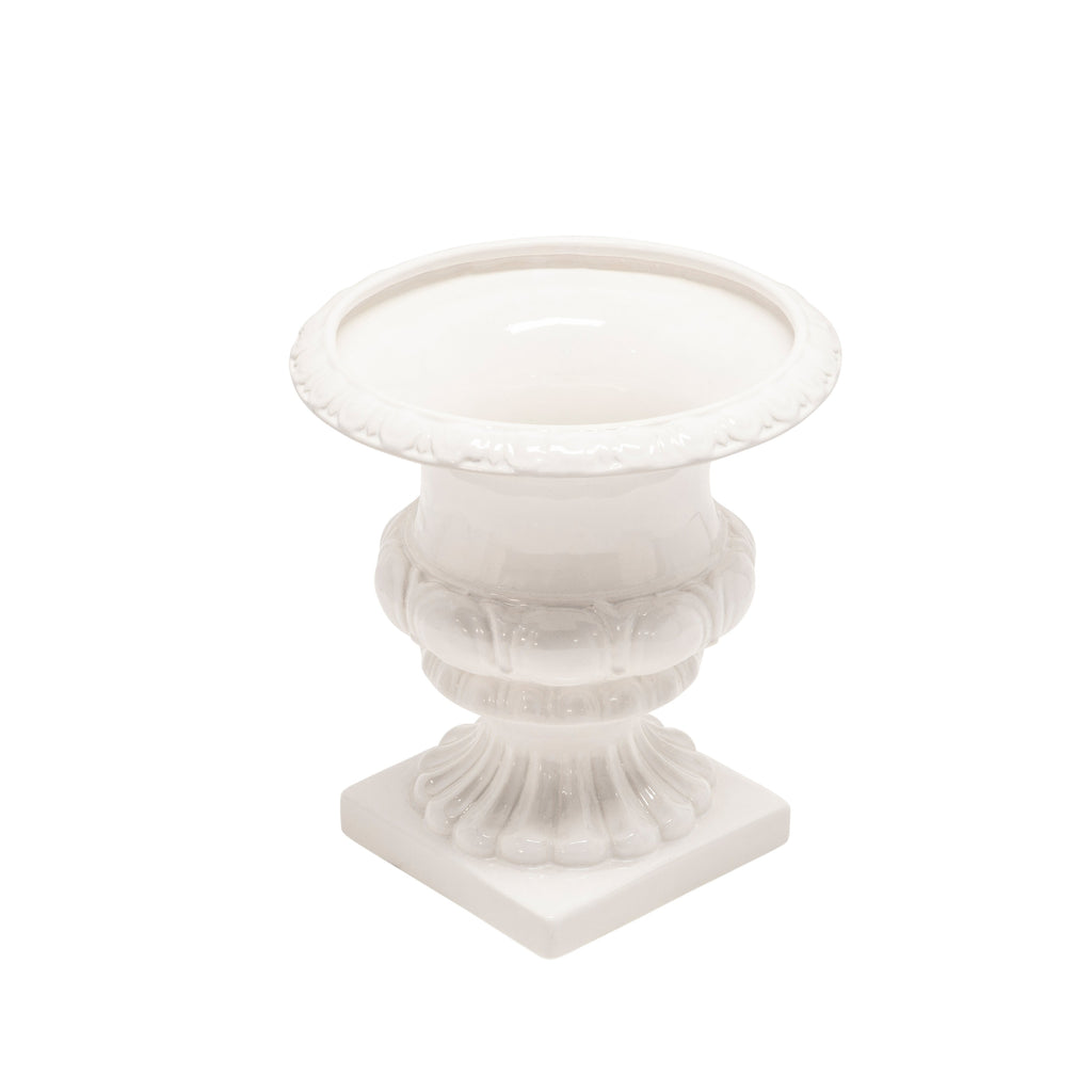 White Footed Ceramic Urn 12"