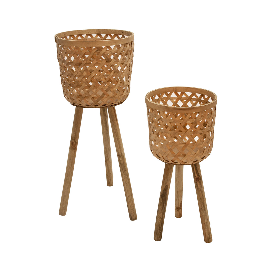 S/2 Bamboo Planters On Stand,Natural