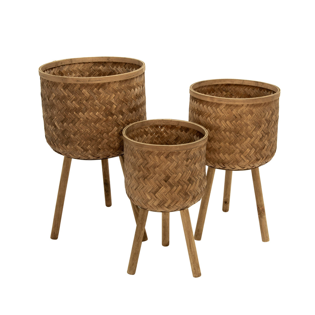 S/3 Bamboo Planters 30/26/22"Hbrown