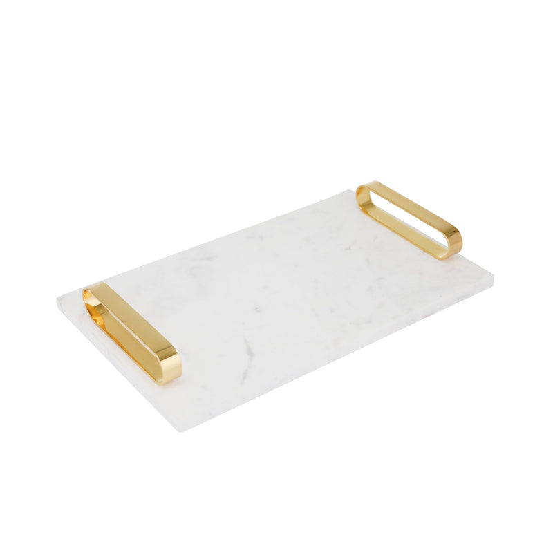 White Marble Tray W/ Gold Handles
