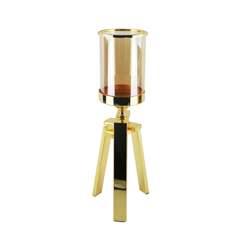 Gold & Glass Tripod Candle Holder 15"