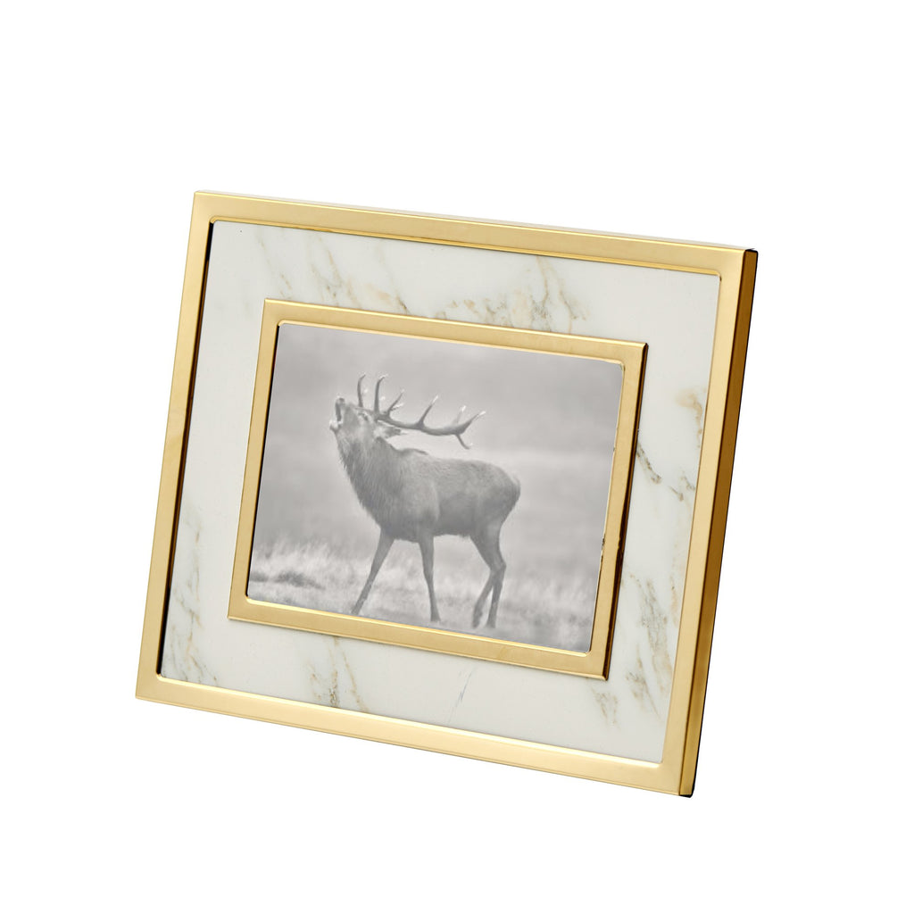 White Marble/Gold Photo Frame 12"