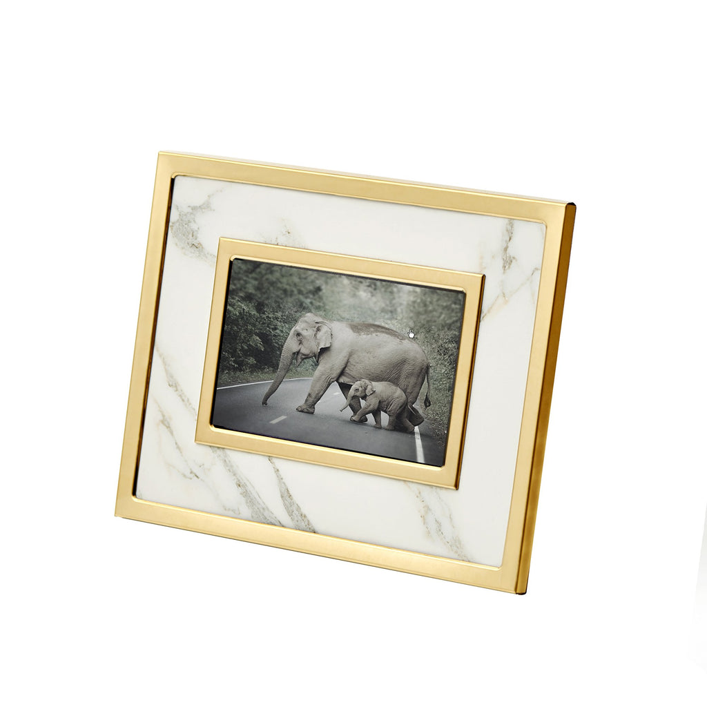 White Marble/Gold Photo Frame17"